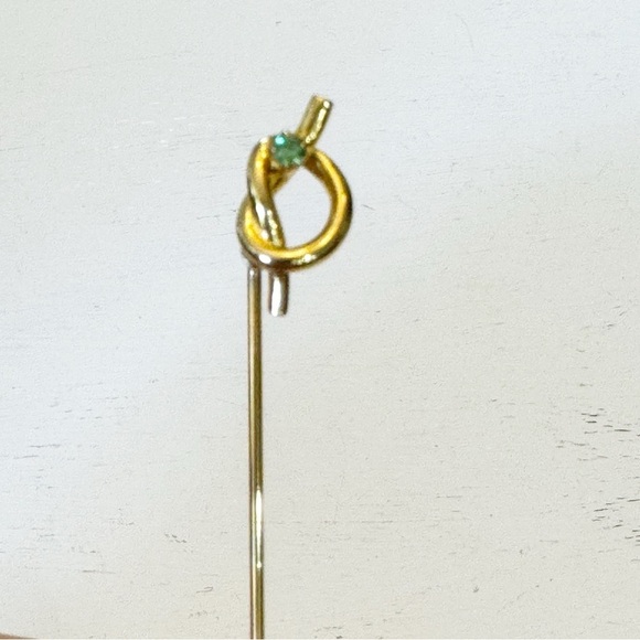 Vintage Gold Tone Art Nouveau Spiral Knot Crystal Stick Pin - Picture 2 of 7